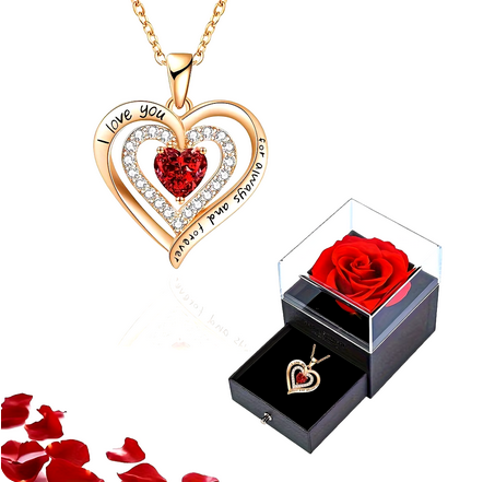 Luxury Red Zircon Pendant Necklaces With Rose Flower Gift Box For Girlfriend Women I Love You Gifts 2024 Trendy Wedding Jewelry