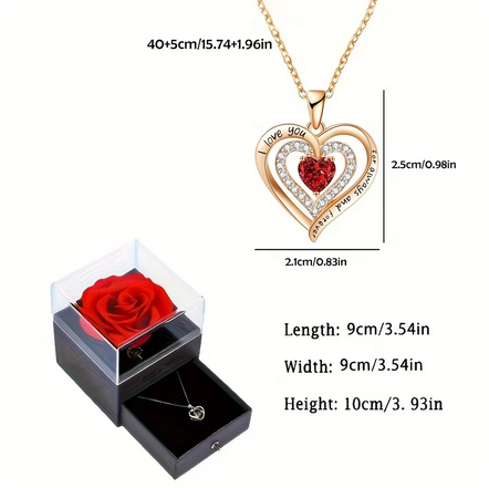 Luxury Red Zircon Pendant Necklaces With Rose Flower Gift Box For Girlfriend Women I Love You Gifts 2024 Trendy Wedding Jewelry