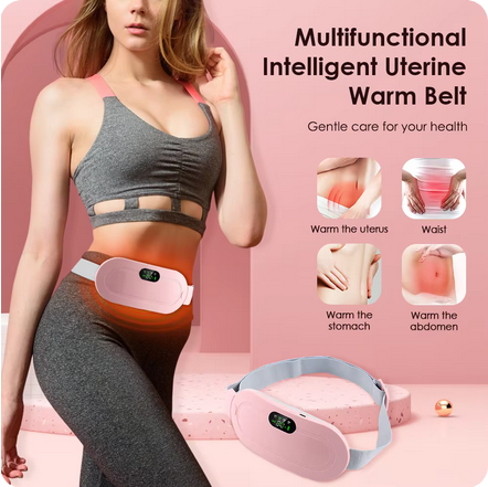 Period Cramp Massager Vibrating Heating Period Pads Belt for Menstrual Colic Waist Stomach Abdominal Warm Palace Belt